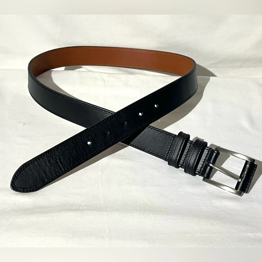 NEW Jos A Bank Leather Belt Men's Black Silver Buckle with Leather Accent